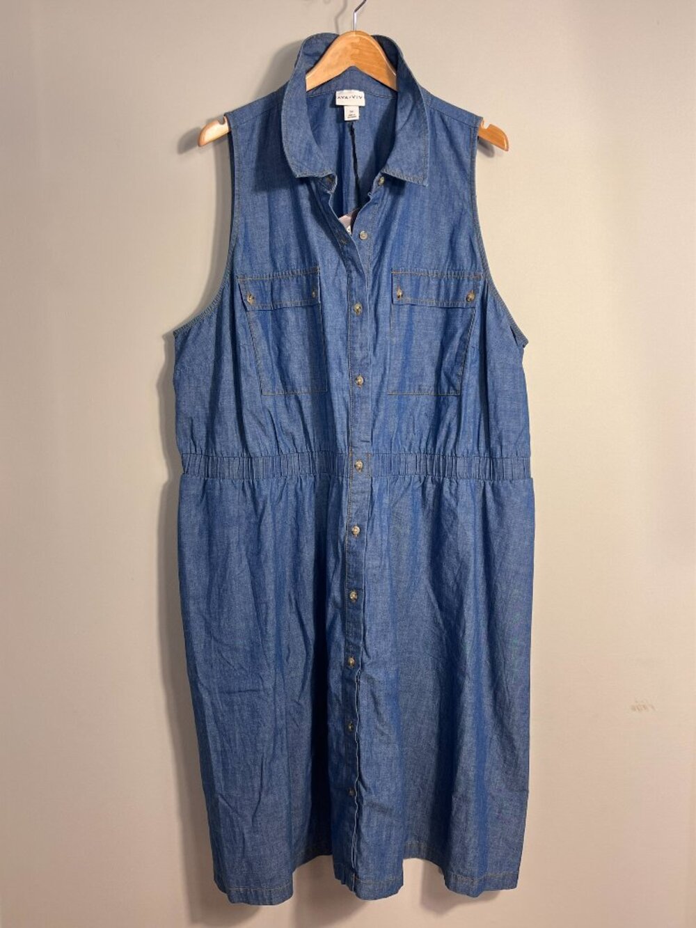 Ava & Viv Shirt Dress Womens 3X Blue Light Wash Sleeveless Chambray Button Front
